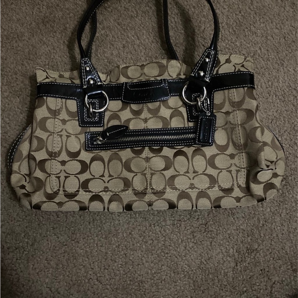 Coach Signature Canvas Tote Bag - Tan and Black